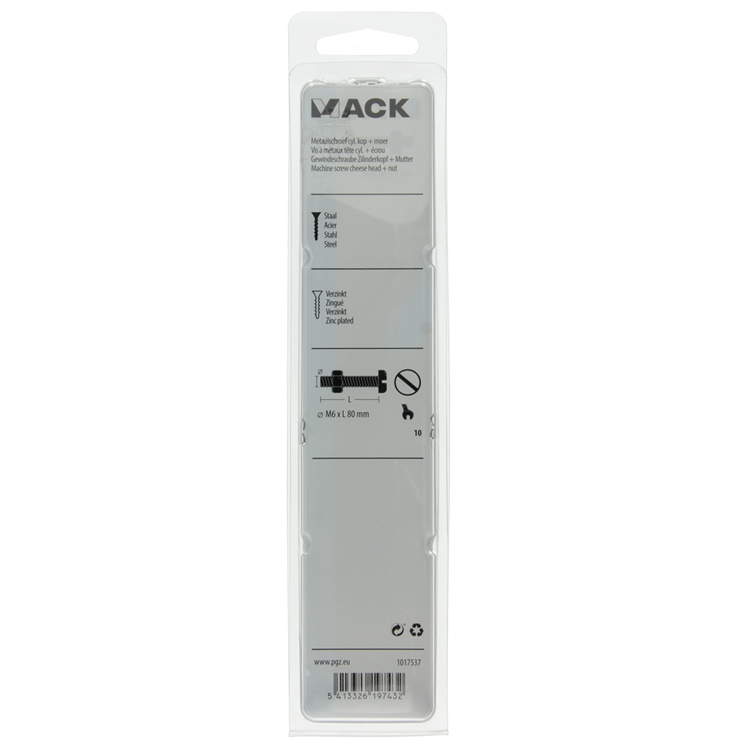 Mack 1017537 - Metallschraubzyl. Kopf + Mutter plattiert 3 Stück M6 x 80 mm | 5 Stück
