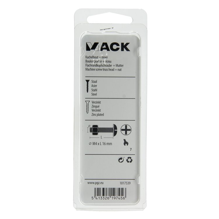 Mack 1017539 – Heizungsschraube + Mutter aus verzinktem Stahl, 22 Stück, M4 x 16 mm | 10 Stück