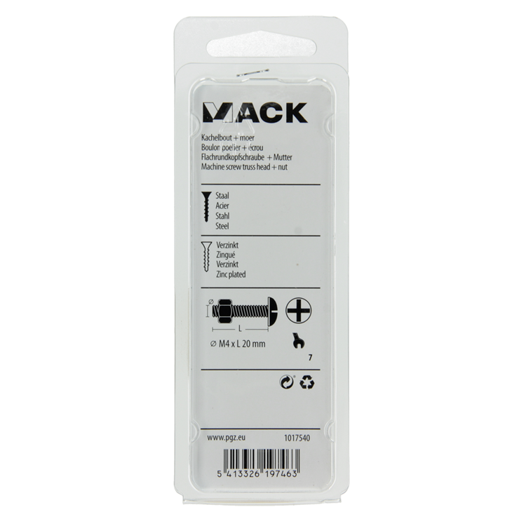 Mack 1017540 – Heizungsschraube + Mutter aus verzinktem Stahl, 20 Stück, M4 x 20 mm | 10 Stück