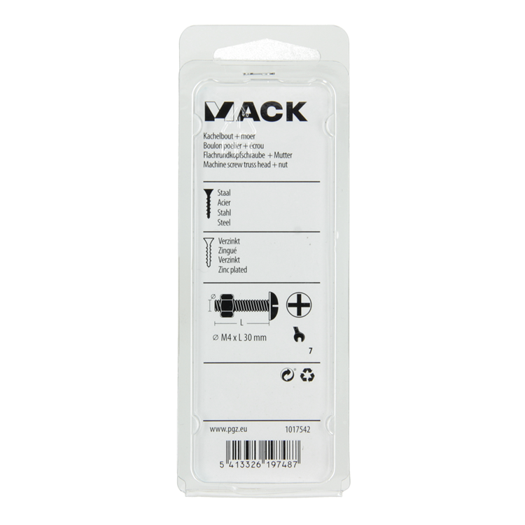Mack 1017542 – Heizungsschraube + Mutter aus verzinktem Stahl, 16 Stück, M4 x 30 mm | 10 Stück