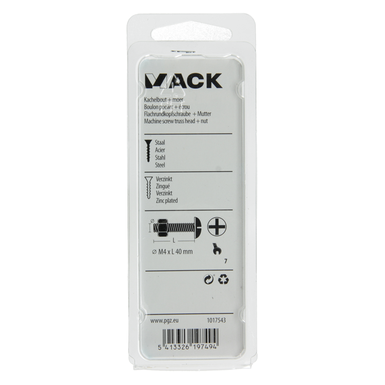 Mack 1017543 – Heizungsschraube + Mutter aus verzinktem Stahl, 14 Stück, M4 x 40 mm | 10 Stück