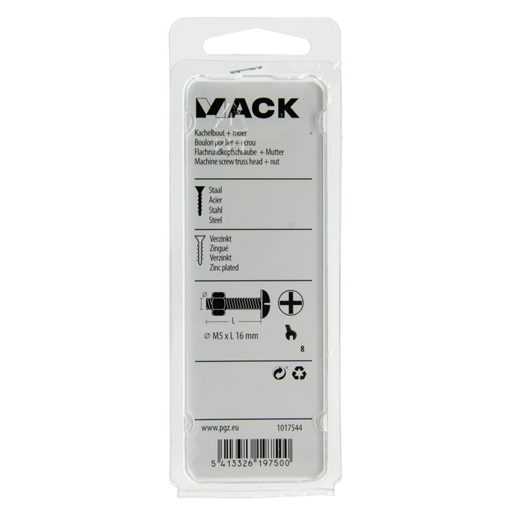 Mack 1017544 – Ofenschraube + Mutter aus verzinktem Stahl, 16 Stück, M5 x 16 mm | 10 Stück
