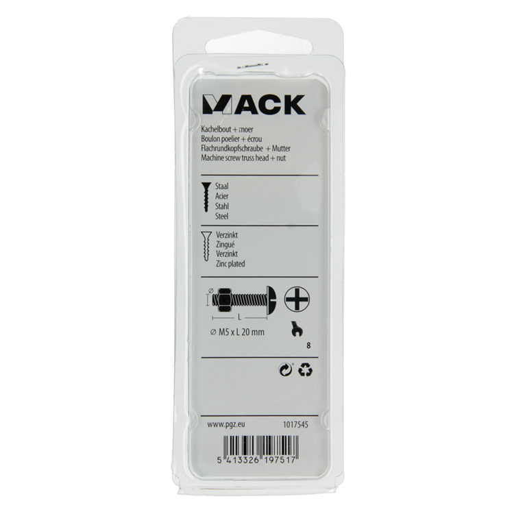 Mack 1017545 – Heizungsschraube + Mutter aus verzinktem Stahl, 15 Stück, M5 x 20 mm | 10 Stück