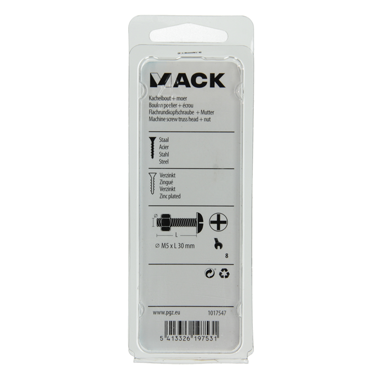 Mack 1017547 – Ofenschraube + Mutter aus verzinktem Stahl 12 Stück M5 x 30 mm | 5 Stück