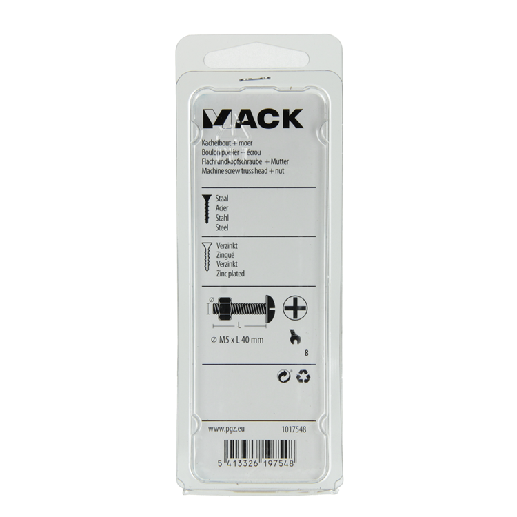 Mack 1017548 – Heizungsschraube + Mutter aus verzinktem Stahl, 10 Stück, M5 x 40 mm | 5 Stück