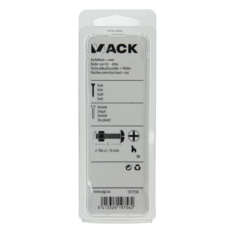 Mack 1017550 – Heizungsschraube + Mutter aus verzinktem Stahl, 10 Stück, M6 x 16 mm | 5 Stück