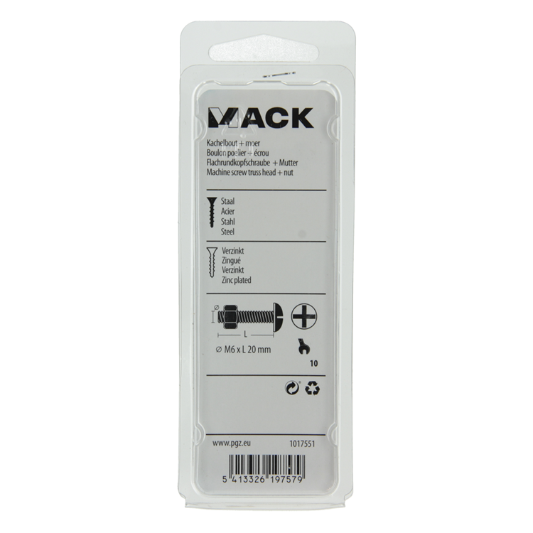 Mack 1017551 – Heizungsschraube + Mutter aus verzinktem Stahl, 9 Stück, M6 x 20 mm | 5 Stück