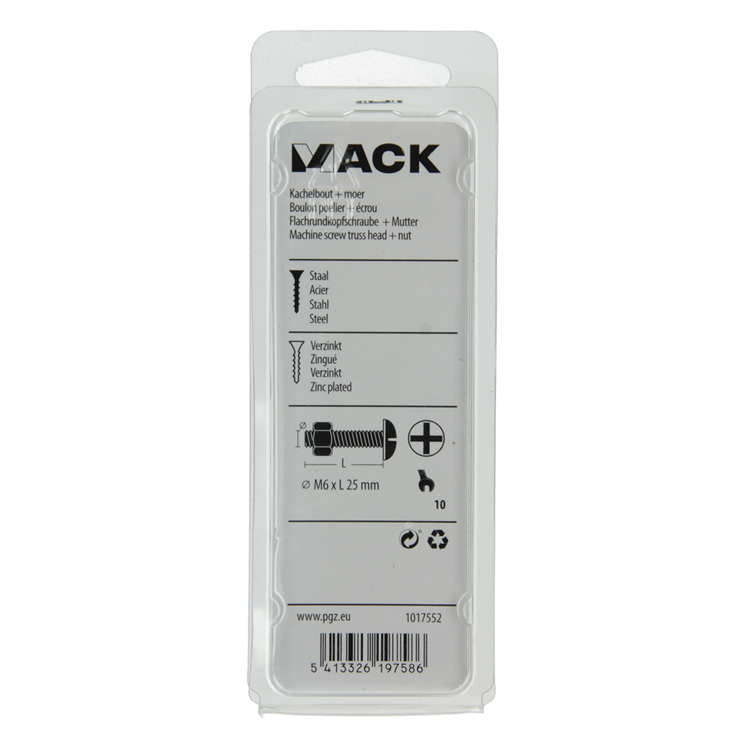 Mack 1017552 – Ofenschraube + Mutter aus verzinktem Stahl, 8 Stück, M6 x 25 mm | 5 Stück