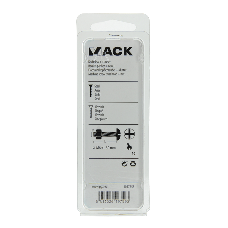 Mack 1017553 – Heizungsschraube + Mutter aus verzinktem Stahl, 8 Stück, M6 x 30 mm | 5 Stück