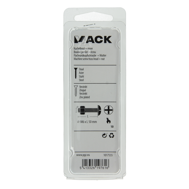 Mack 1017555 – Heizungsschraube + Mutter aus verzinktem Stahl, 6 Stück, M6 x 50 mm | 5 Stück