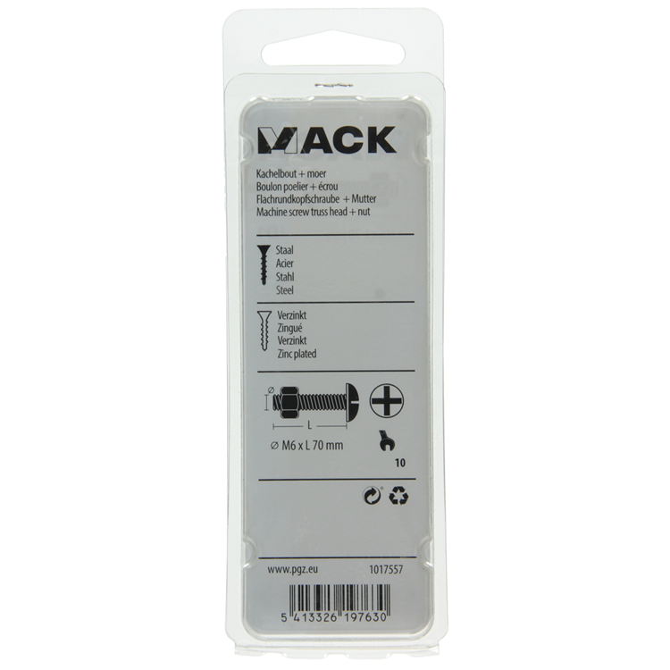 Mack 1017557 – Heizungsschraube + Mutter aus verzinktem Stahl, 4 Stück, M6 x 70 mm | 10 Stück