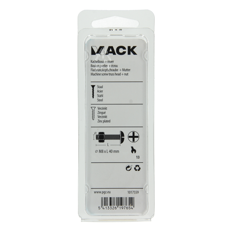 Mack 1017559 – Heizungsschraube + Mutter aus verzinktem Stahl, 5 Stück, M8 x 40 mm | 5 Stück
