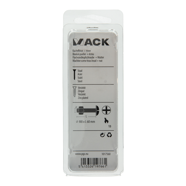 Mack 1017560 – Heizungsschraube + Mutter aus verzinktem Stahl, 4 Stück, M8 x 60 mm | 5 Stück