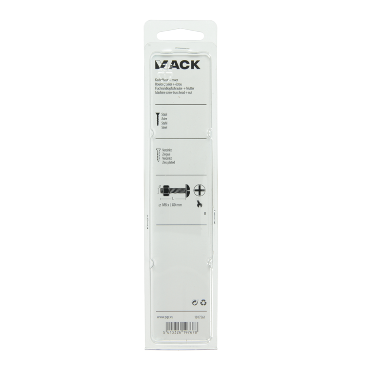 Mack 1017561 – Heizungsschraube + Mutter aus verzinktem Stahl, 3 Stück, M8 x 80 mm | 5 Stück