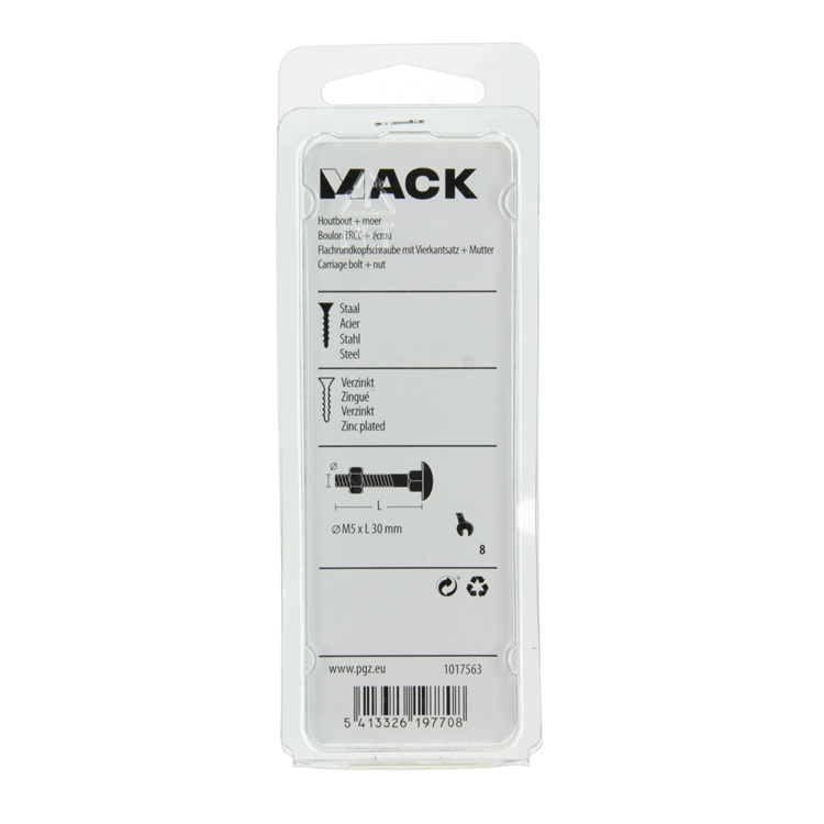 Mack 1017563 – Holzschraube + Mutter aus verzinktem Stahl, 11 Stück, M5 x 30 mm | 5 Stück