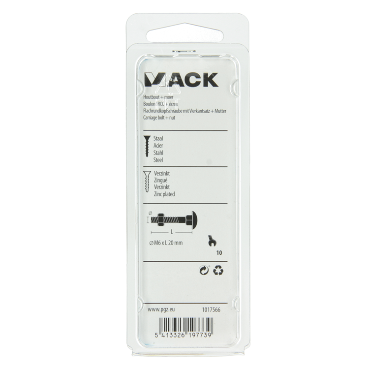 Mack 1017566 – Holzschraube + Mutter aus verzinktem Stahl, 10 Stück, M6 x 20 mm | 5 Stück