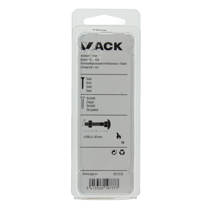 Mack 1017570 – Holzschraube + Mutter aus verzinktem Stahl, 7 Stück, M6 x 40 mm | 5 Stück