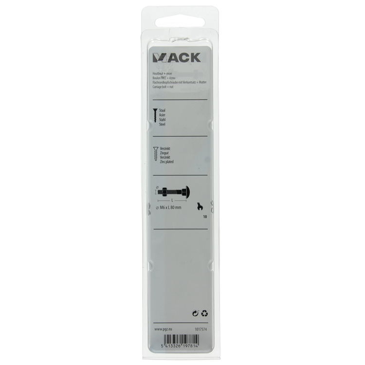 Mack 1017574 – Holzschraube + Mutter aus verzinktem Stahl, 4 Stück, M6 x 80 mm | 5 Stück