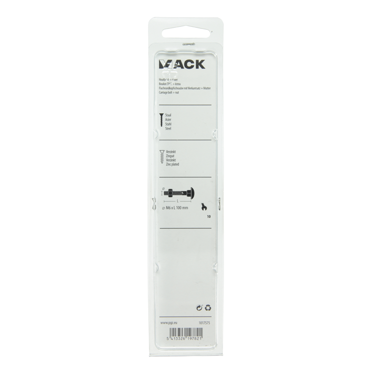 Mack 1017575 – Holzschraube + Mutter aus verzinktem Stahl, 3 Stück, M6 x 100 mm | 5 Stück