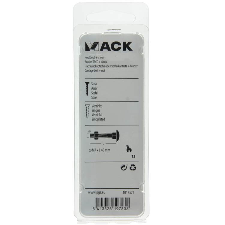 Mack 1017576 – Holzschraube + Mutter aus verzinktem Stahl, 5 Stück, M7 x 40 mm | 5 Stück