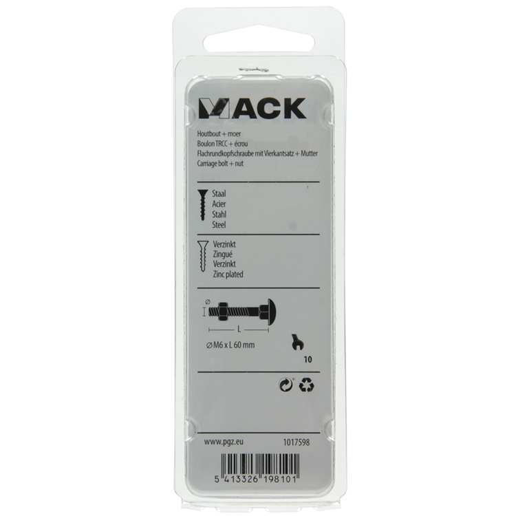 Mack 1017598 - Holzschraube + Mutter schwarz 6,0 x 60 mm 4 Stück | 5 Stück