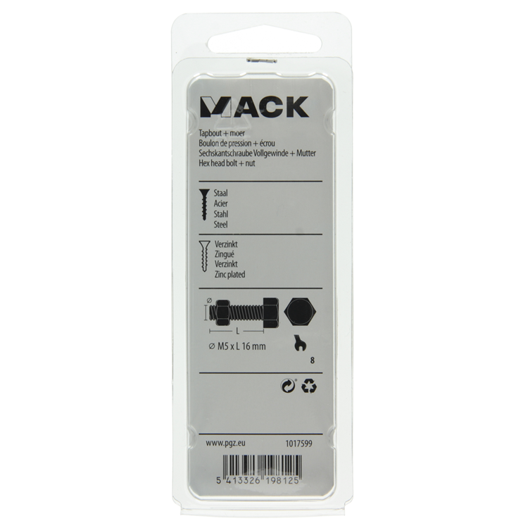 Mack 1017599 – Hahnschraube + Mutter aus verzinktem Stahl, 15 Stück, M5 x 16 mm | 10 Stück