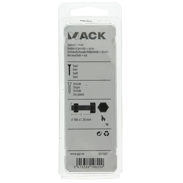 Mack 1017607 – Hahnschraube + Mutter aus verzinktem Stahl, 12 Stück, M6 x 30 mm | 10 Stück