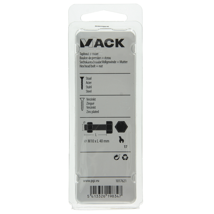 Mack 1017621 – Hahnschraube + Mutter aus verzinktem Stahl, 2 Stück, M10 x 40 mm | 5 Stück