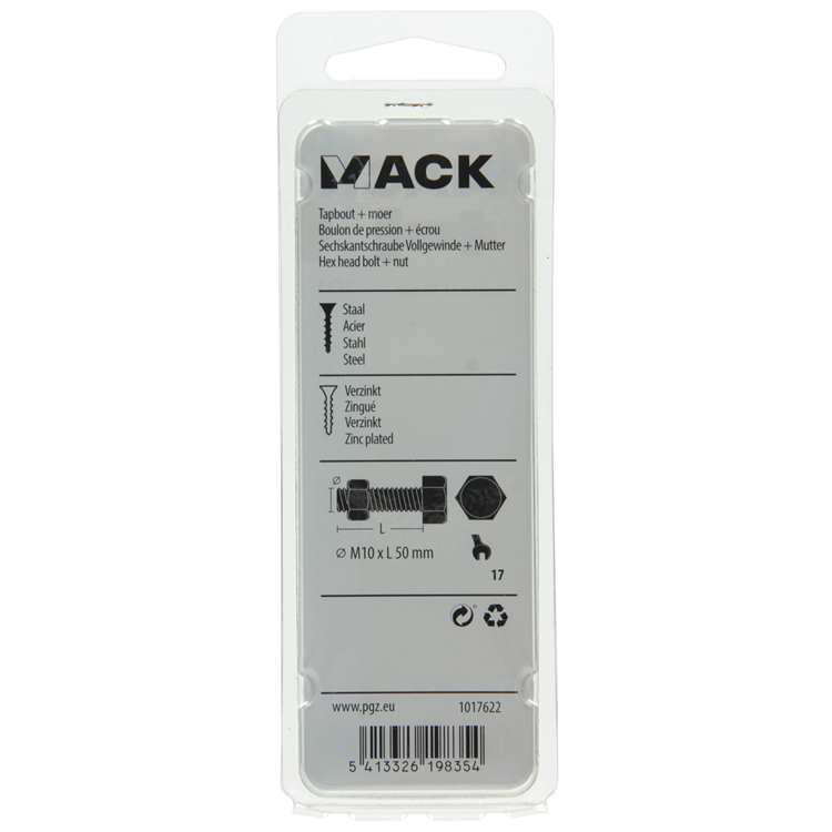 Mack 1017622 – Hahnschraube + Mutter aus verzinktem Stahl, 2 Stück, M10 x 50 mm | 5 Stück