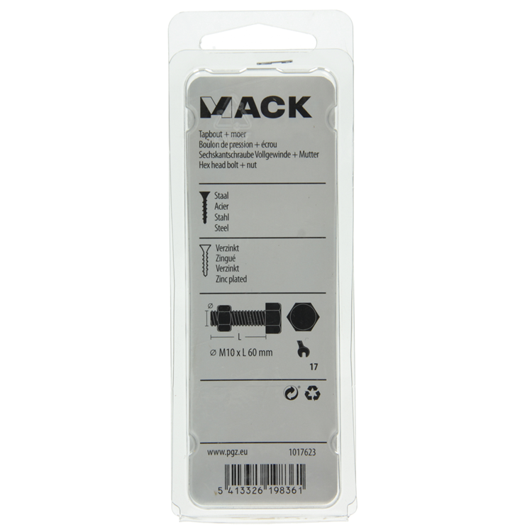Mack 1017623 – Hahnschraube + Mutter aus verzinktem Stahl, 2 Stück, M10 x 60 mm | 5 Stück
