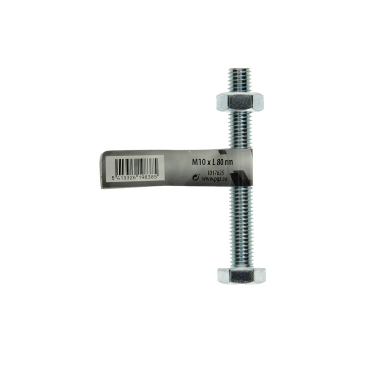 Mack 1017625 – Hahnschraube + Mutter aus verzinktem Stahl, 1 Stück, M10 x 80 mm | 10 Stück