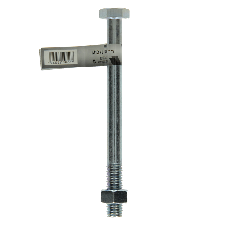 Mack 1017636 – Mechanikschraube + Mutter aus verzinktem Stahl 1 Stück M12 x 140 mm | 10 Stück