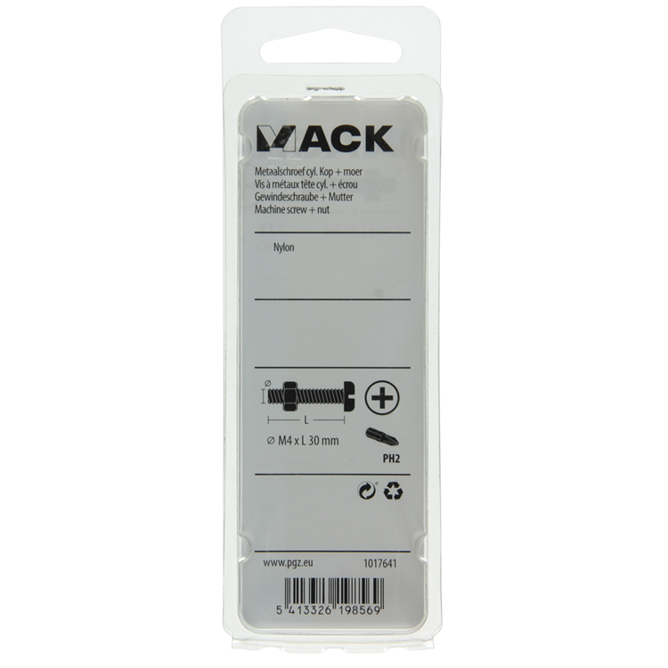 Mack 1017641 - Metallschraubzyl. Kopf + Mutter Nylon 6 Stück M4 x 30 mm | 10 Stück