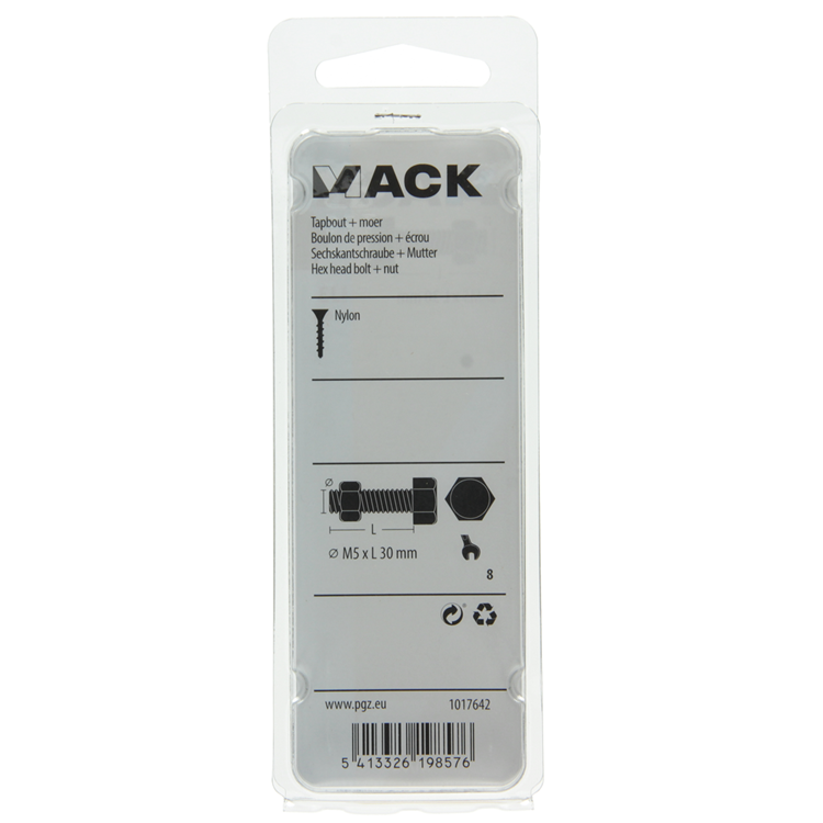 Mack 1017642 – Hahnschraube + Mutter Nylon 6 Stück M5 x 30 mm | 10 Stück