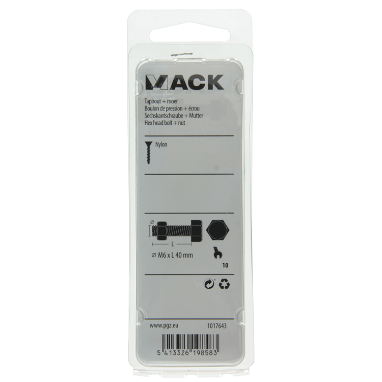 Mack 1017643 – Hahnschraube + Mutter Nylon 5 Stück M6 x 40 mm | 10 Stück