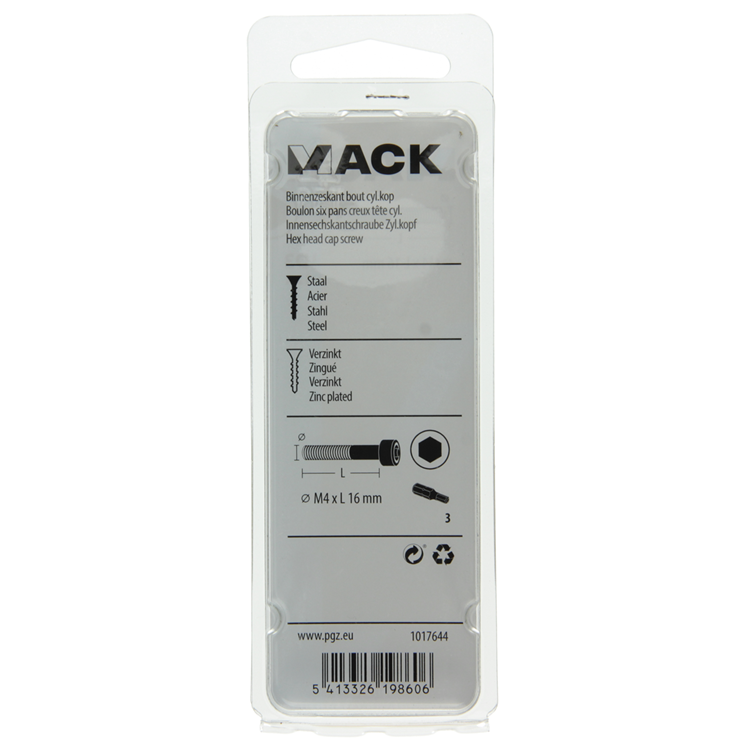 Mack 1017644 - Innensechskantschraube Zyl. Kopf plattiert. 12 Stück m4 x 16 mm | 10 Stück