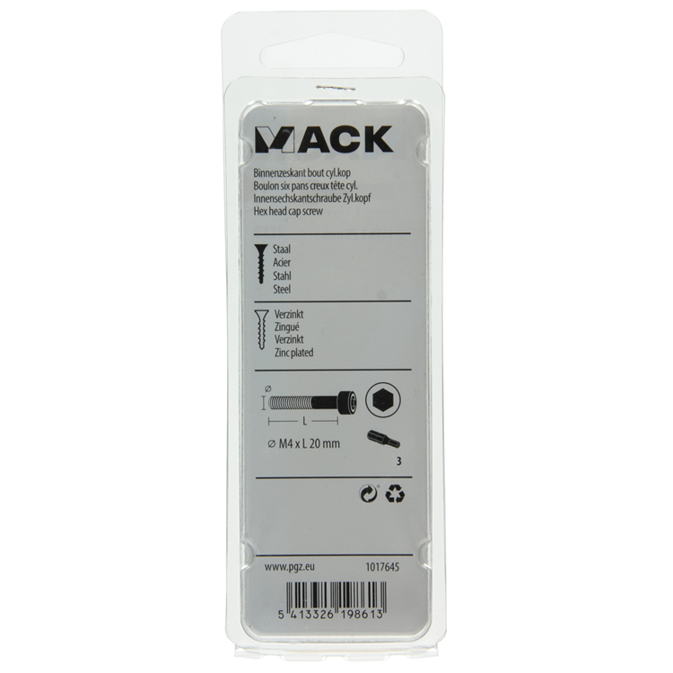 Mack 1017645 - Innensechskantschraube Zyl. Kopf plattiert. 11 Stück m4 x 20 mm | 10 Stück