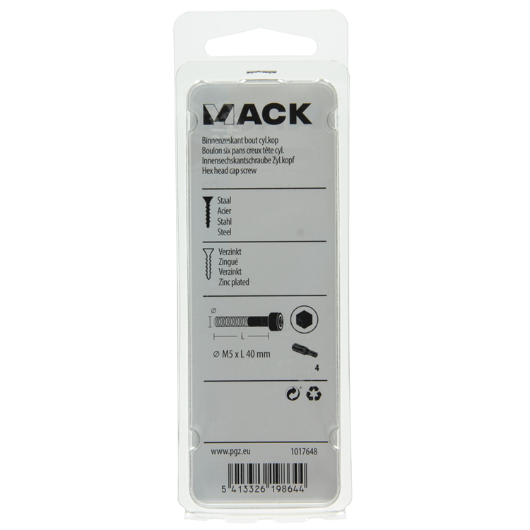 Mack 1017648 - Innensechskantschraube Zyl. Kopf plattiert. 7 Stück m5 x 40 mm | 10 Stück