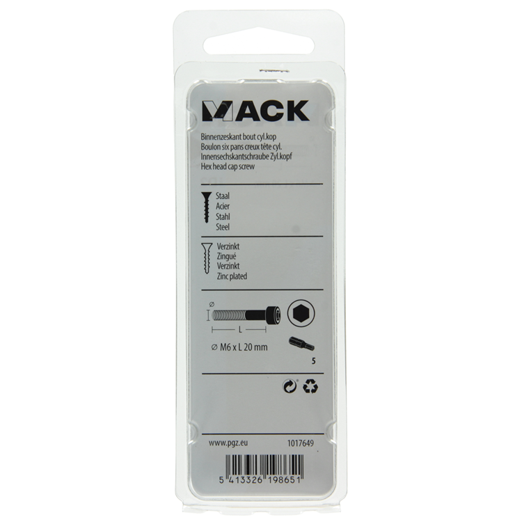 Mack 1017649 - Innensechskantschraube Zyl. Kopf plattiert. 7 Stück m6 x 20 mm | 10 Stück