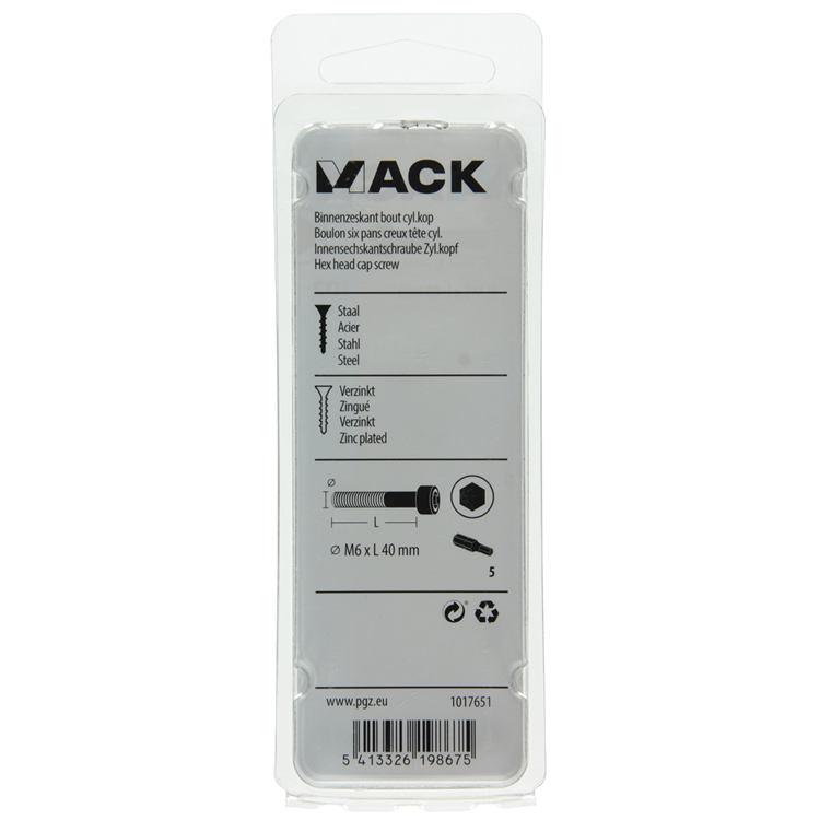 Mack 1017651 - Innensechskantschraube Zyl. Kopf plattiert. 5 Stück m6 x 40 mm | 10 Stück