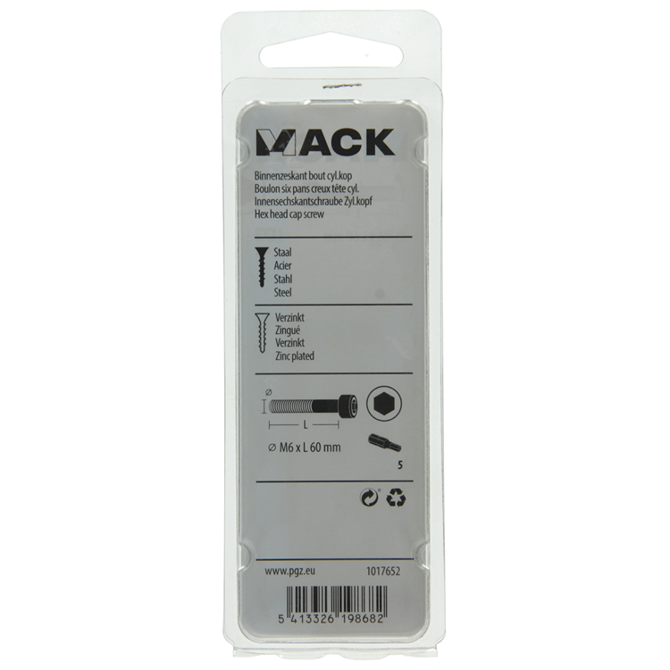 Mack 1017652 - Innensechskantschraube Zyl. Kopf plattiert. 4 Stück m6 x 60 mm | 10 Stück