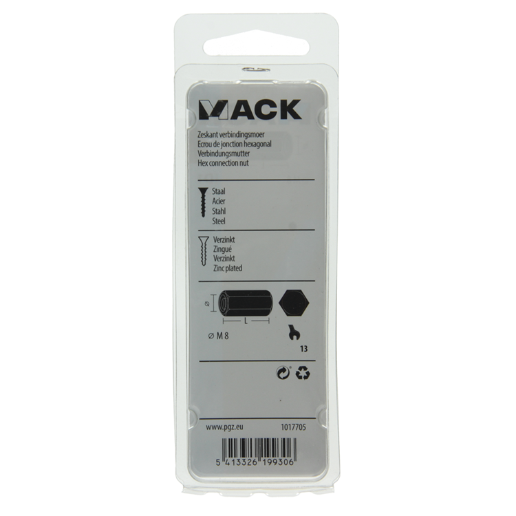 Mack 1017705 - Sechskant-Verbindungsmutter verzinkt 2 Stück M8 | 10 Stück