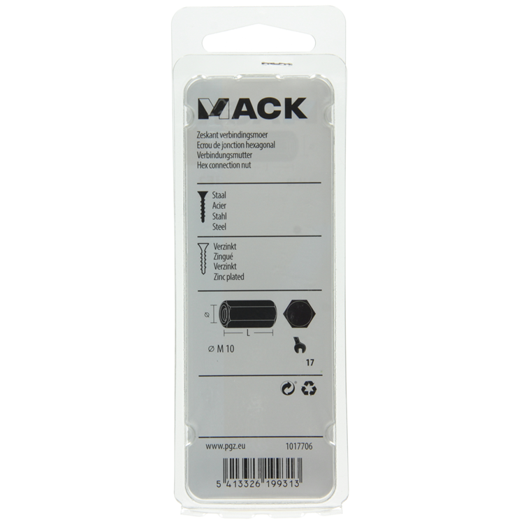 Mack 1017706 - Sechskant-Verbindungsmutter verzinkt 2 Stück M10 | 5 Stück