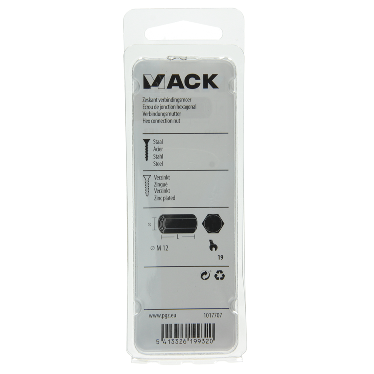 Mack 1017707 - Sechskant-Verbindungsmutter verzinkt 1 Stück M12 | 5 Stück
