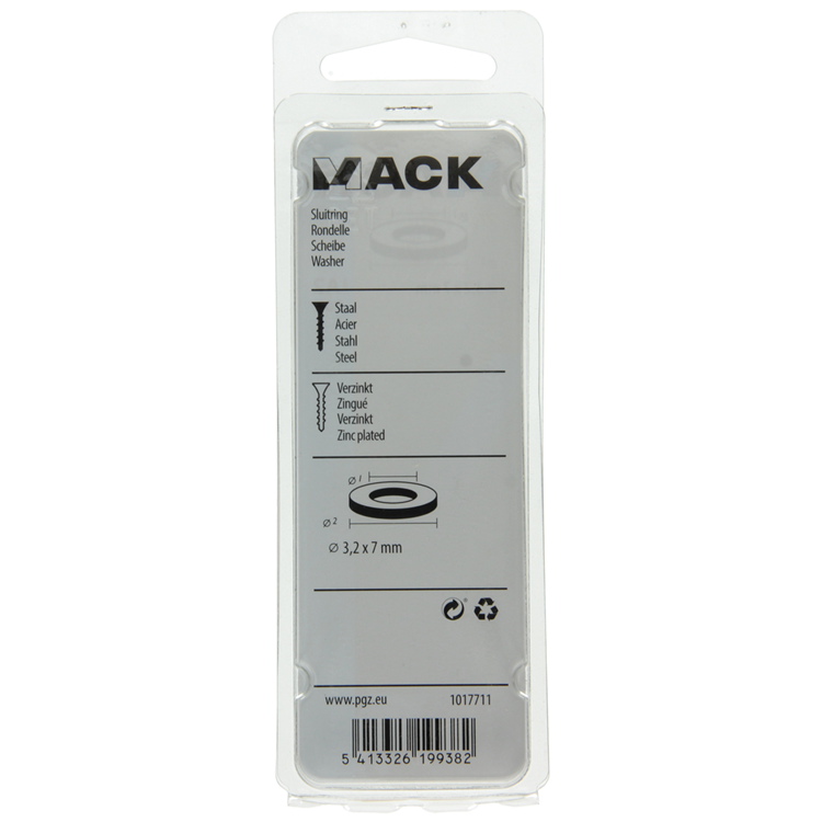 Mack 1017711 – Unterlegscheibe aus verzinktem Stahl, 70 Stück, 3,2 x 7 mm | 10 Stück