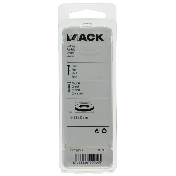 Mack 1017713 – Unterlegscheibe aus verzinktem Stahl, 50 Stück, 5,3 x 10 mm | 10 Stück