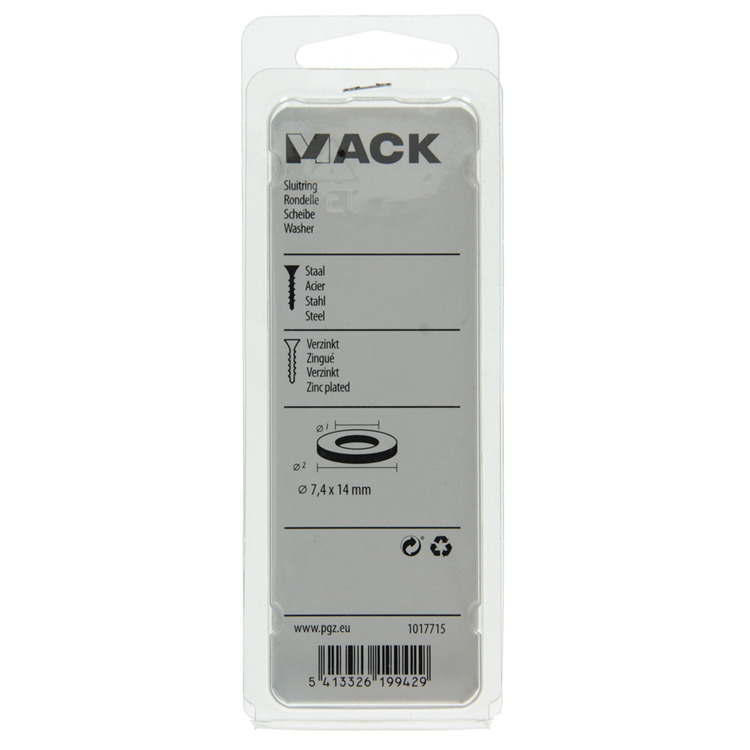 Mack 1017715 – Unterlegscheibe aus verzinktem Stahl, 30 Stück, 7,4 x 14 mm | 10 Stück