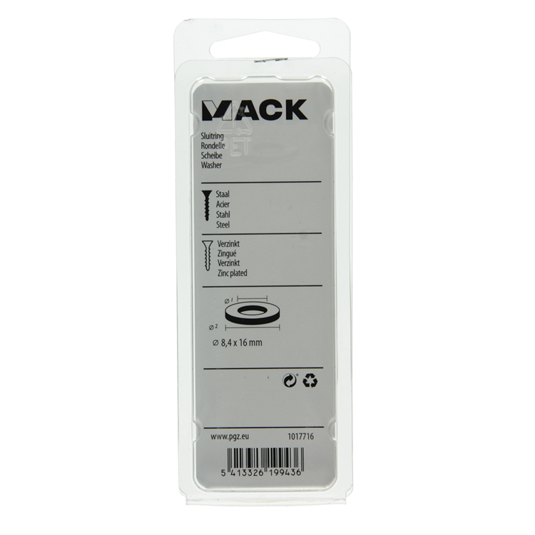 Mack 1017716 - Unterlegscheibe Stahl verzinkt 25 Stück 8,4 x 16 mm | 10 Stück