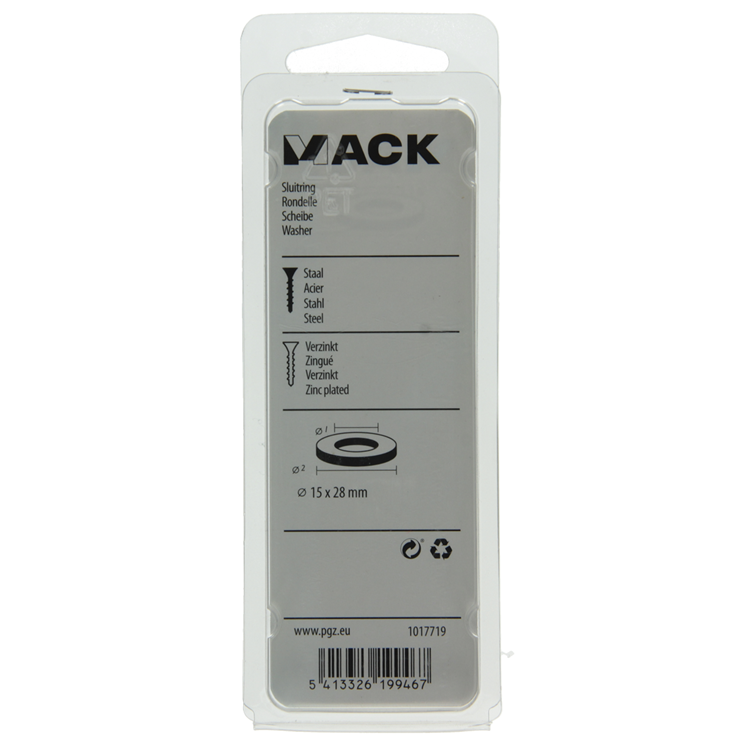 Mack 1017719 - Unterlegscheibe Stahl verzinkt 8 Stück 15 x 28 mm | 10 Stück