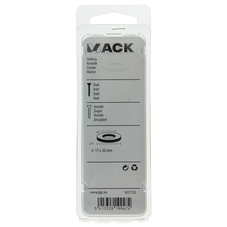 Mack 1017720 - Unterlegscheibe Stahl verzinkt 6 Stück 17 x 30 mm | 10 Stück